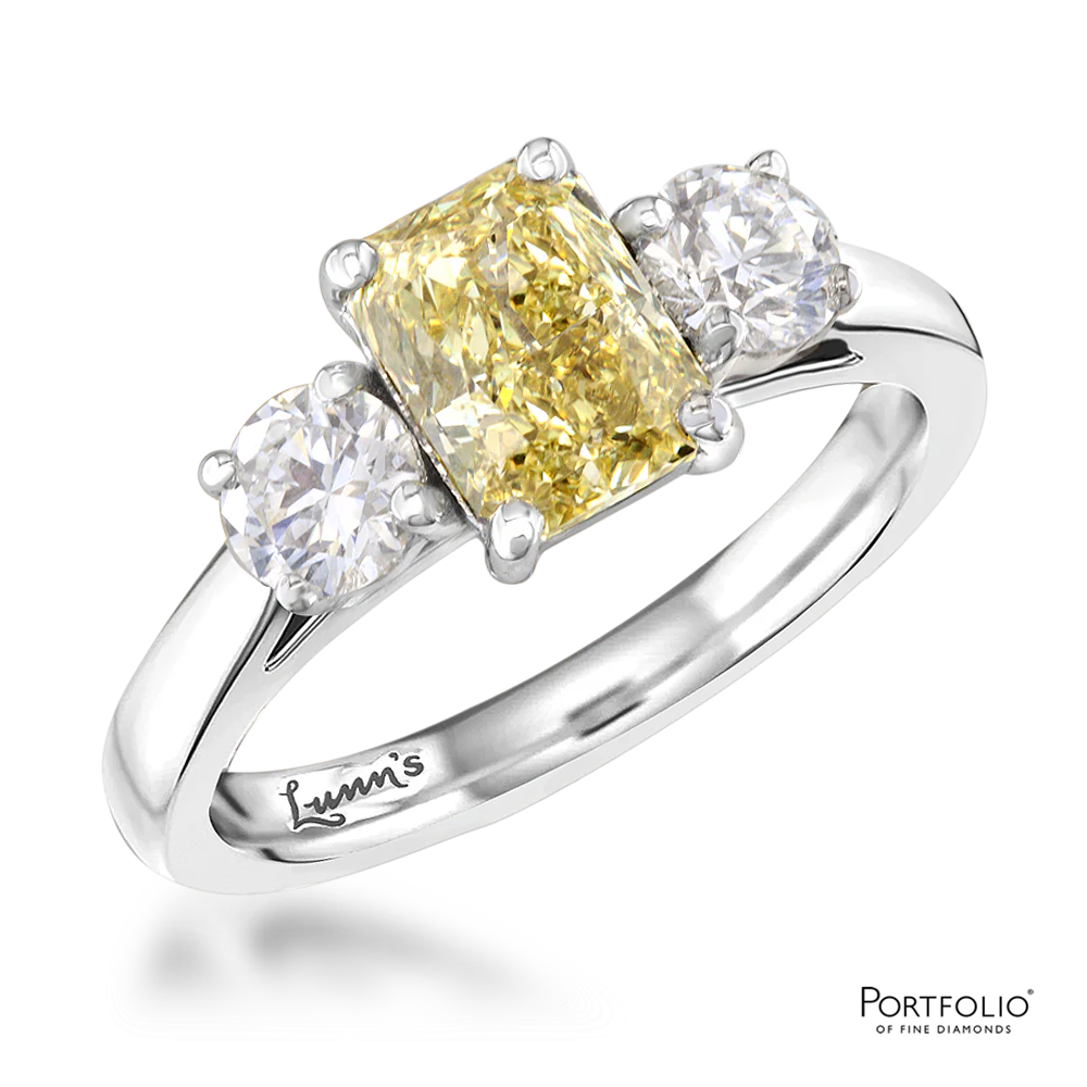 Three Stone 1.46ct Fancy Yellow VS2 Diamond Platinum Ring