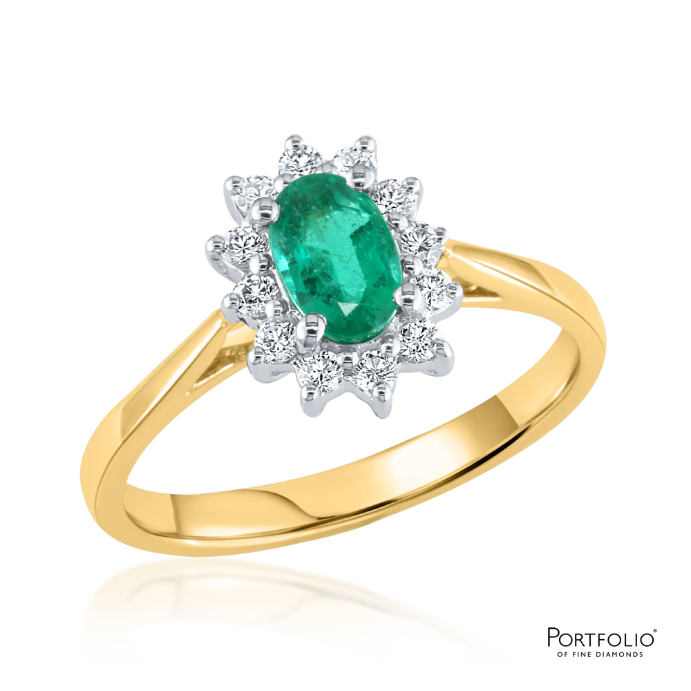 Cluster 0.40ct Emerald Yellow Gold Ring
