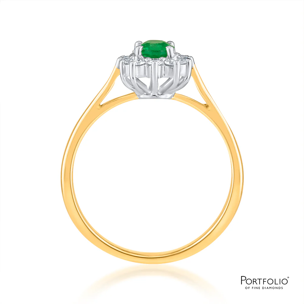 Cluster 0.45ct Emerald Yellow Gold Ring - Image 2