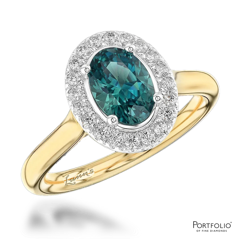 Cluster 0.90ct Teal Sapphire Yellow Gold/Platinum Ring