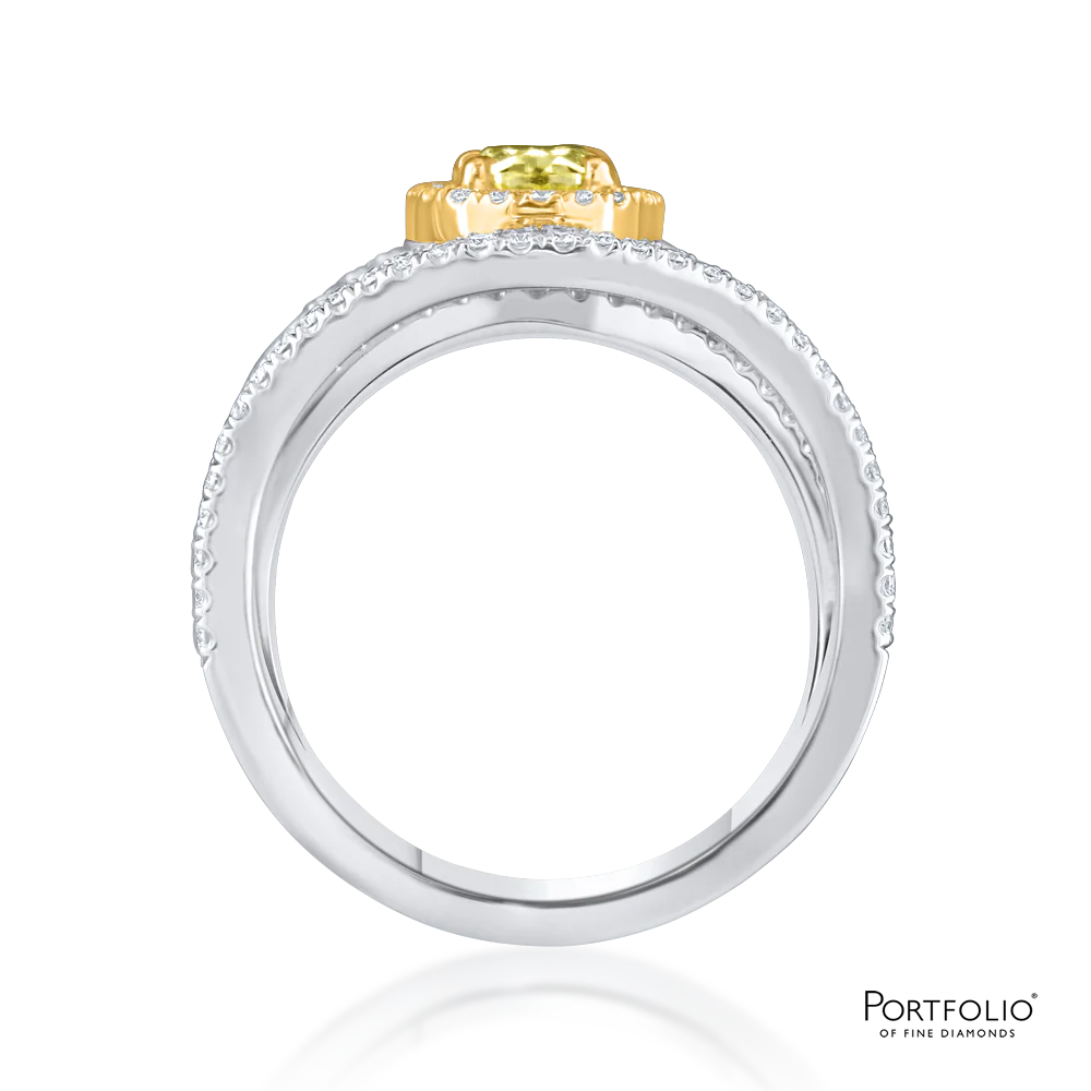 Cluster 1.01ct Fancy Yellow Diamond White Gold Ring - Image 2