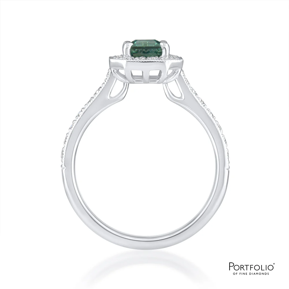 Cluster 1.02ct Teal Sapphire Platinum Ring - Image 2