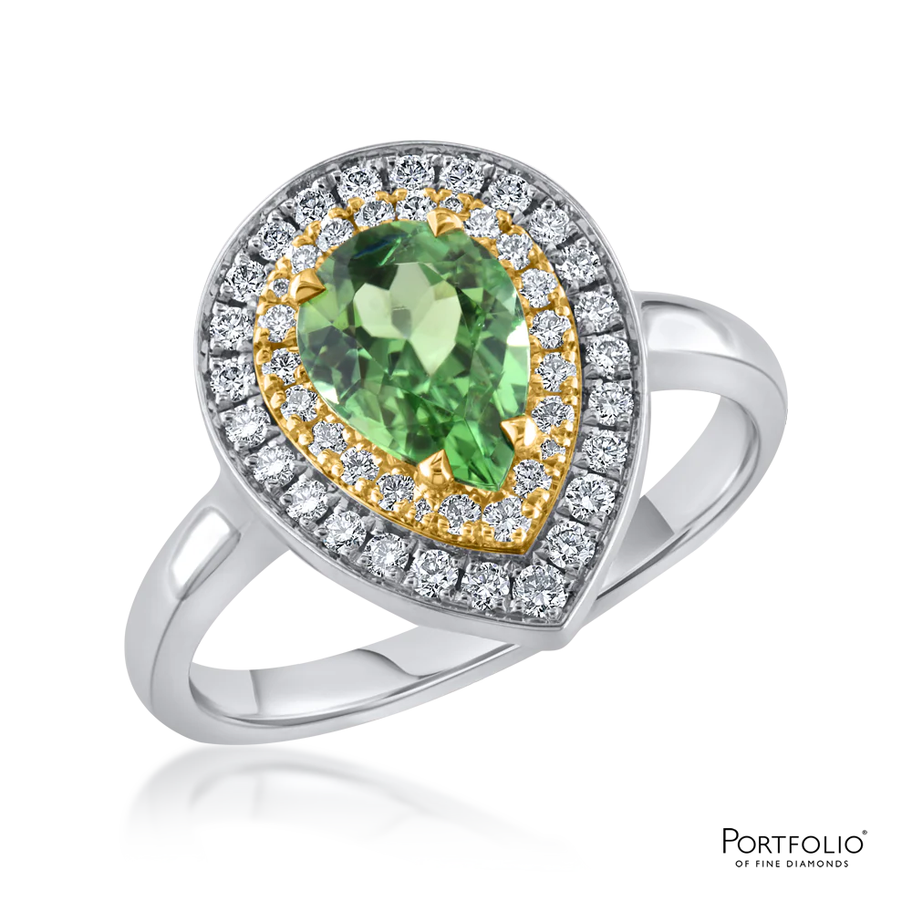 Cluster 1.20ct Green Tourmaline White Gold Ring