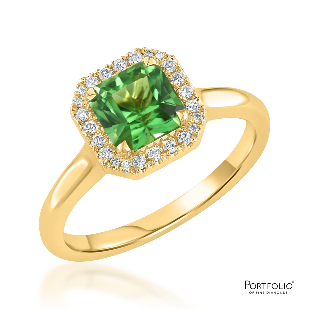 Cluster 1.21ct Green Tourmaline Yellow Gold RIng