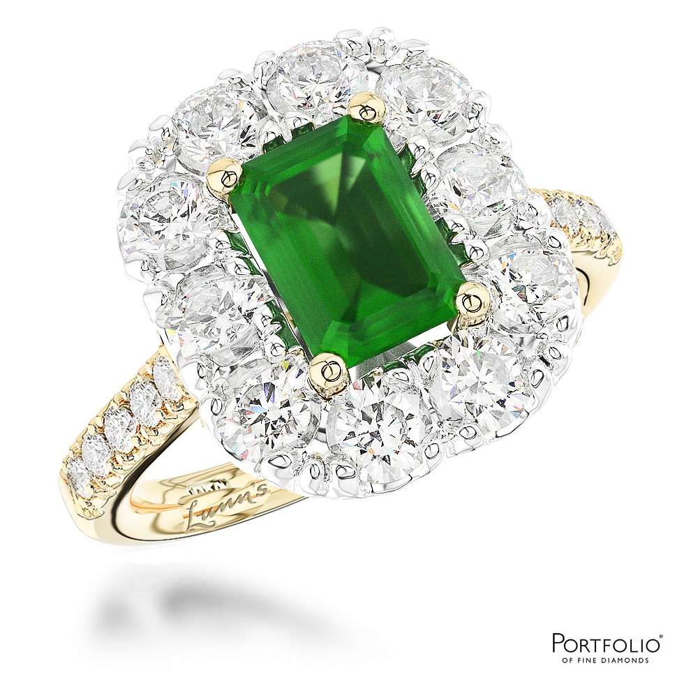 Cluster 1.46ct Emerald Yellow Gold/Platinum Ring