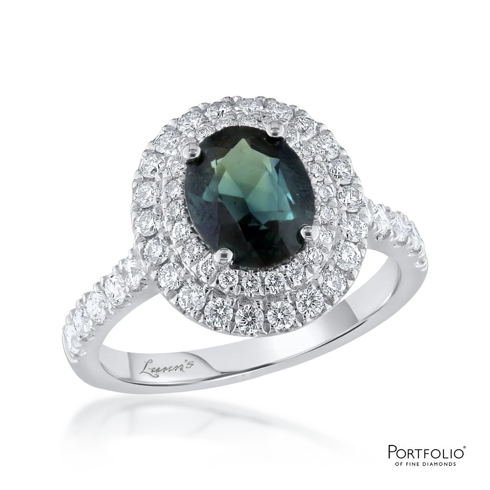 Cluster 1.75ct Teal Sapphire Platinum Ring