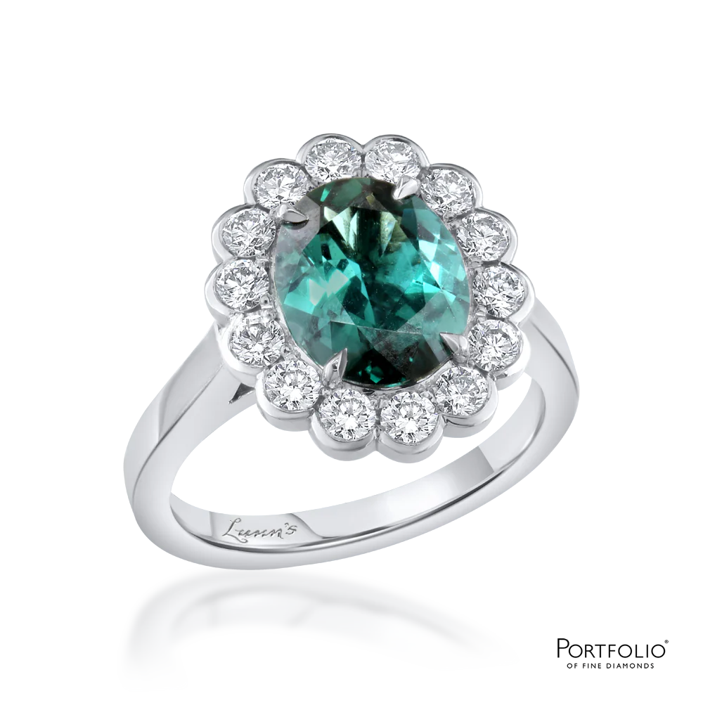 Cluster 2.31ct Blue Tourmaline Platinum Ring