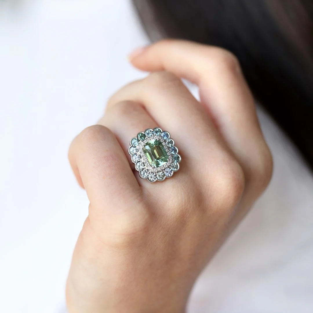 Cluster 2.81ct Green Tourmaline White Gold Ring - Image 3