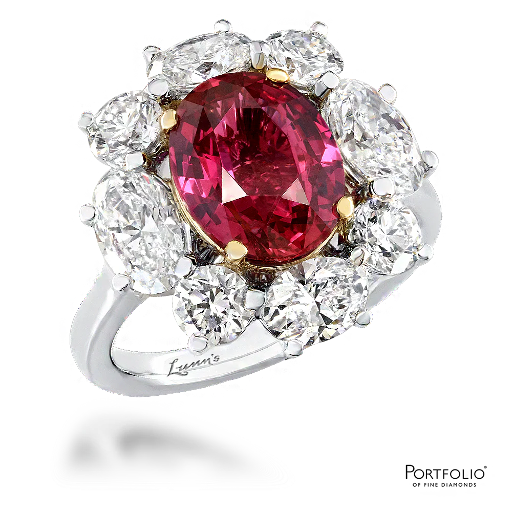 Cluster 3.45ct Ruby Platinum/Yellow Gold Ring