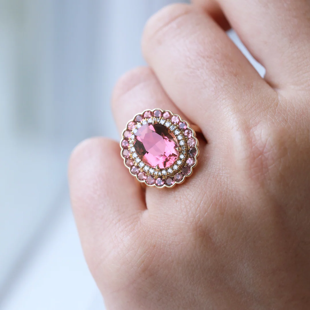 Cluster 5.29ct Pink Tourmaline Rose Gold Ring - Image 3