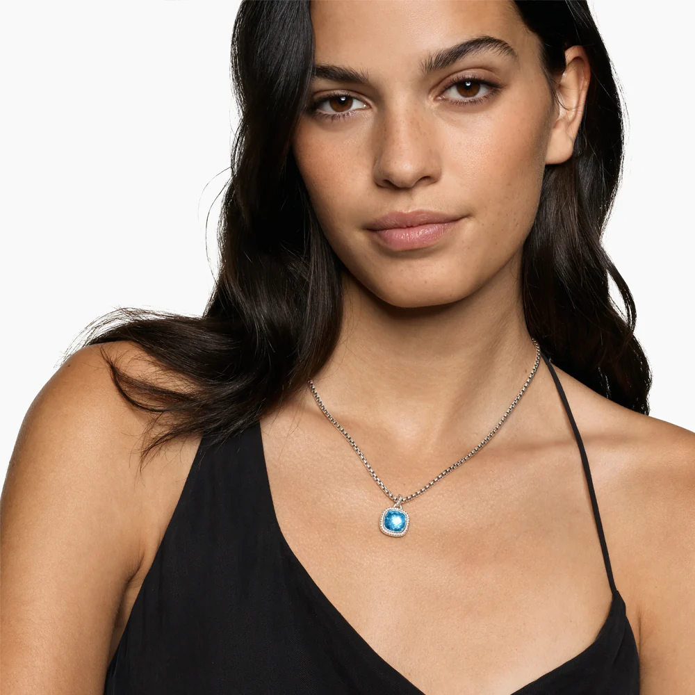 David Yurman Albion® Pendant in Sterling Silver with Blue Topaz and Diamonds - Image 2
