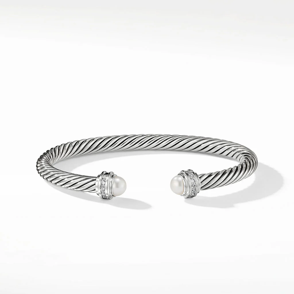 David Yurman Cable Classic Collection Bracelet with Pearls and Diamonds - Image 2