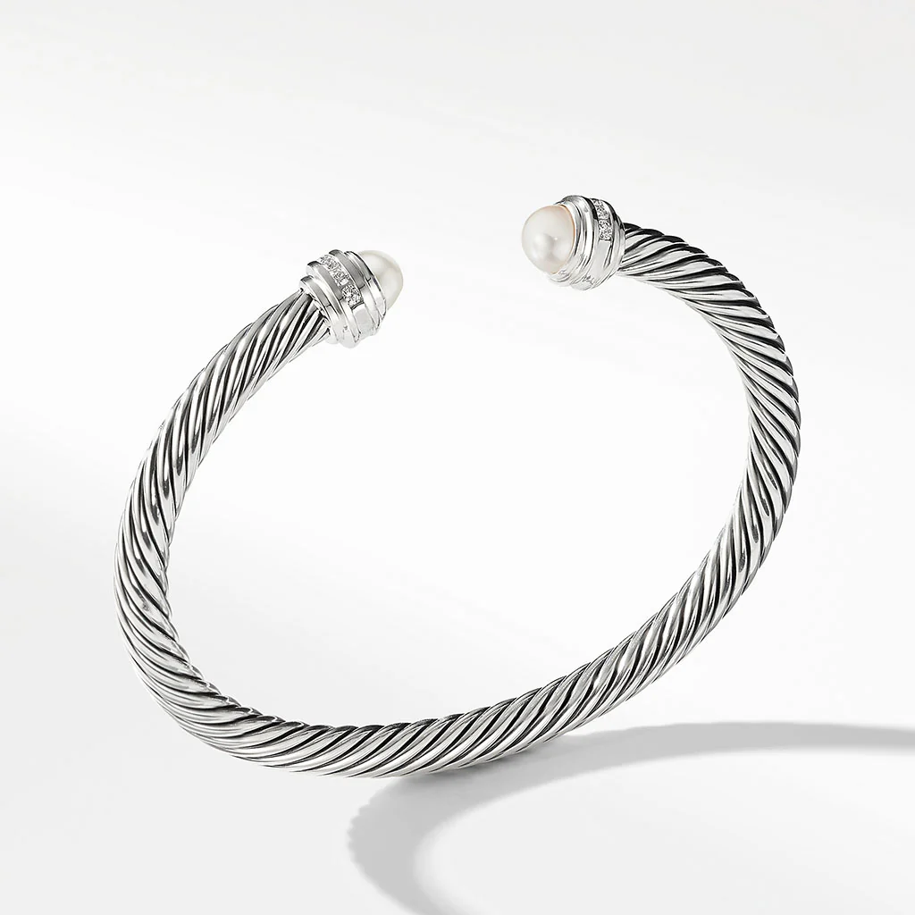 David Yurman Cable Classic Collection Bracelet with Pearls and Diamonds - Image 3