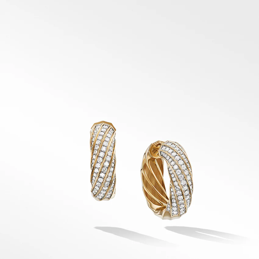 David Yurman Cable Edge™ Hoop Earrings in Recycled 18ct Yellow Gold with Pavé Diamonds - Image 3