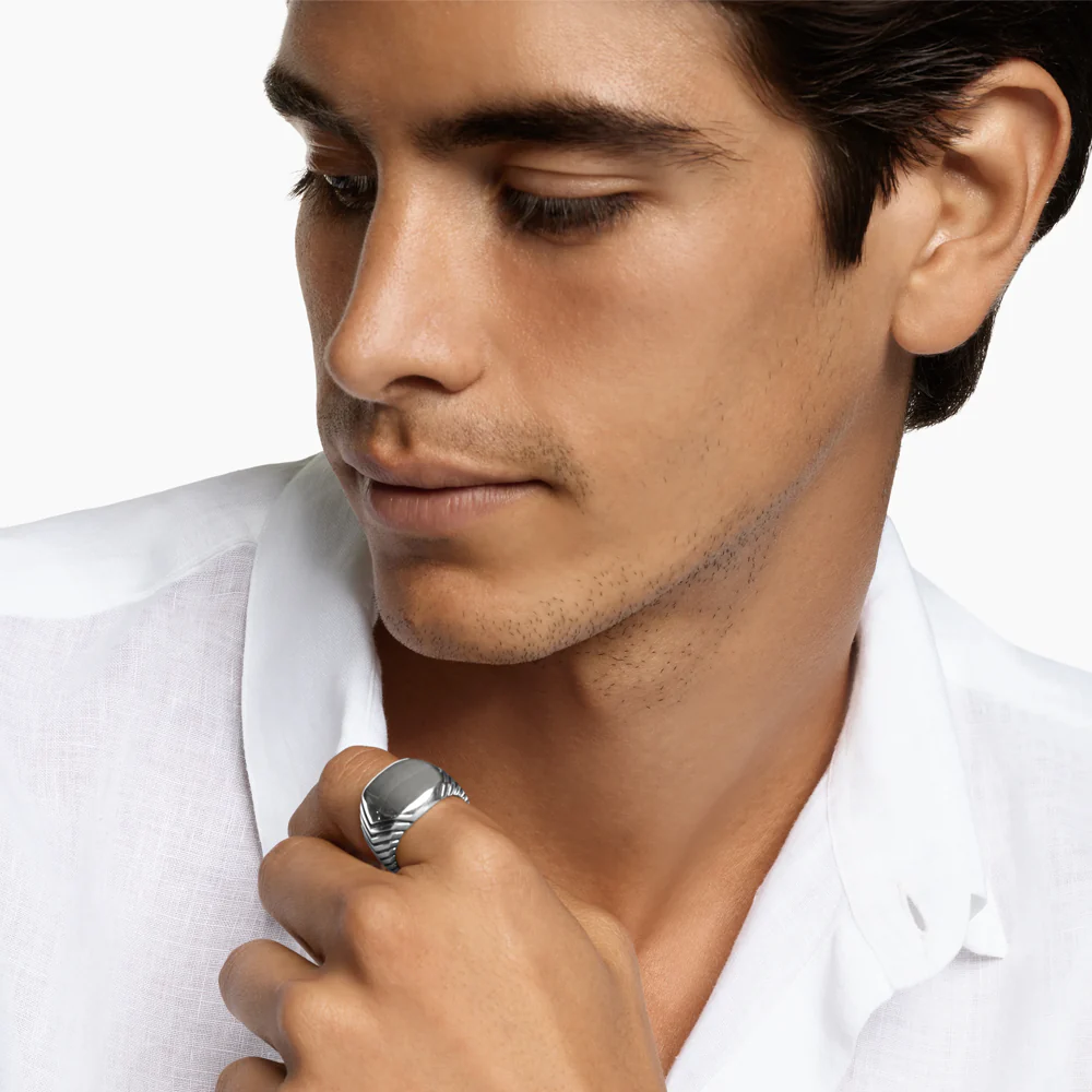 David Yurman Chevron Signet Ring in Sterling Silver - Image 2