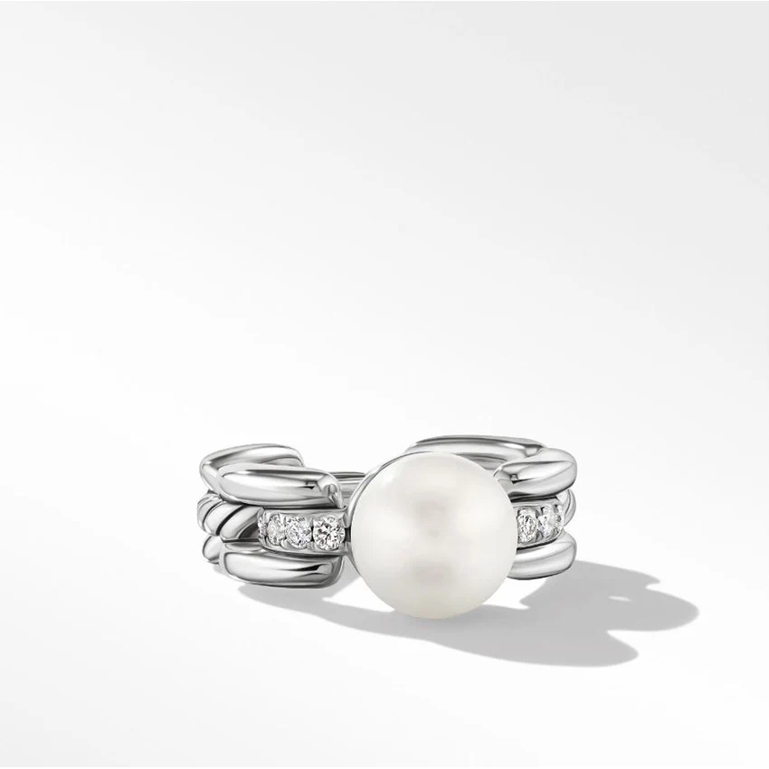 David Yurman DY Madison® Pearl Ring in Sterling Silver with Pavé Diamonds - Image 3