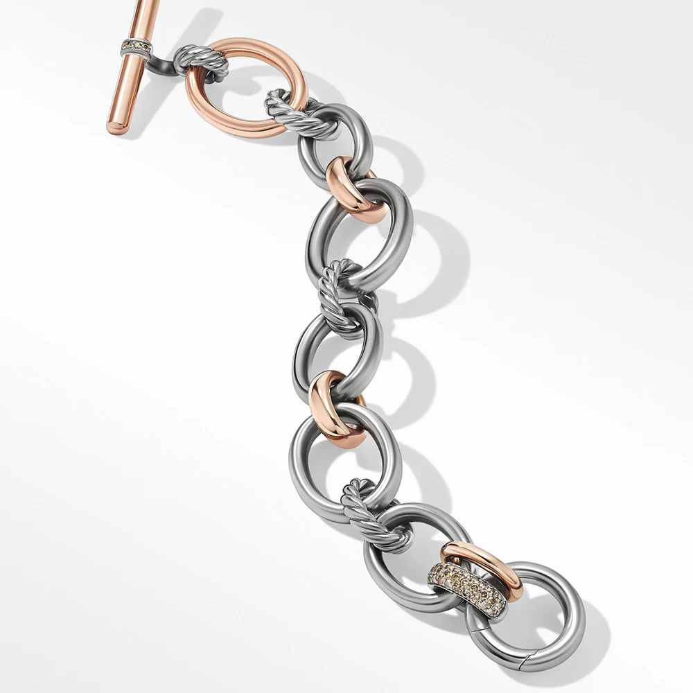 David Yurman DY Mercer™ Melange Bracelet in Sterling Silver with 18ct Rose Gold and Pavé Cognac Diamonds - Image 3