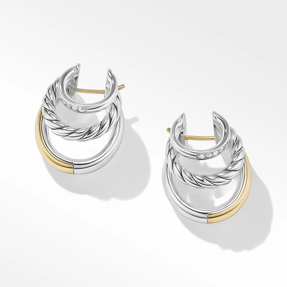 David Yurman DY Mercer™ Multi Hoop Earrings in Sterling Silver with 18ct Yellow Gold and Pavé Diamonds - Image 2