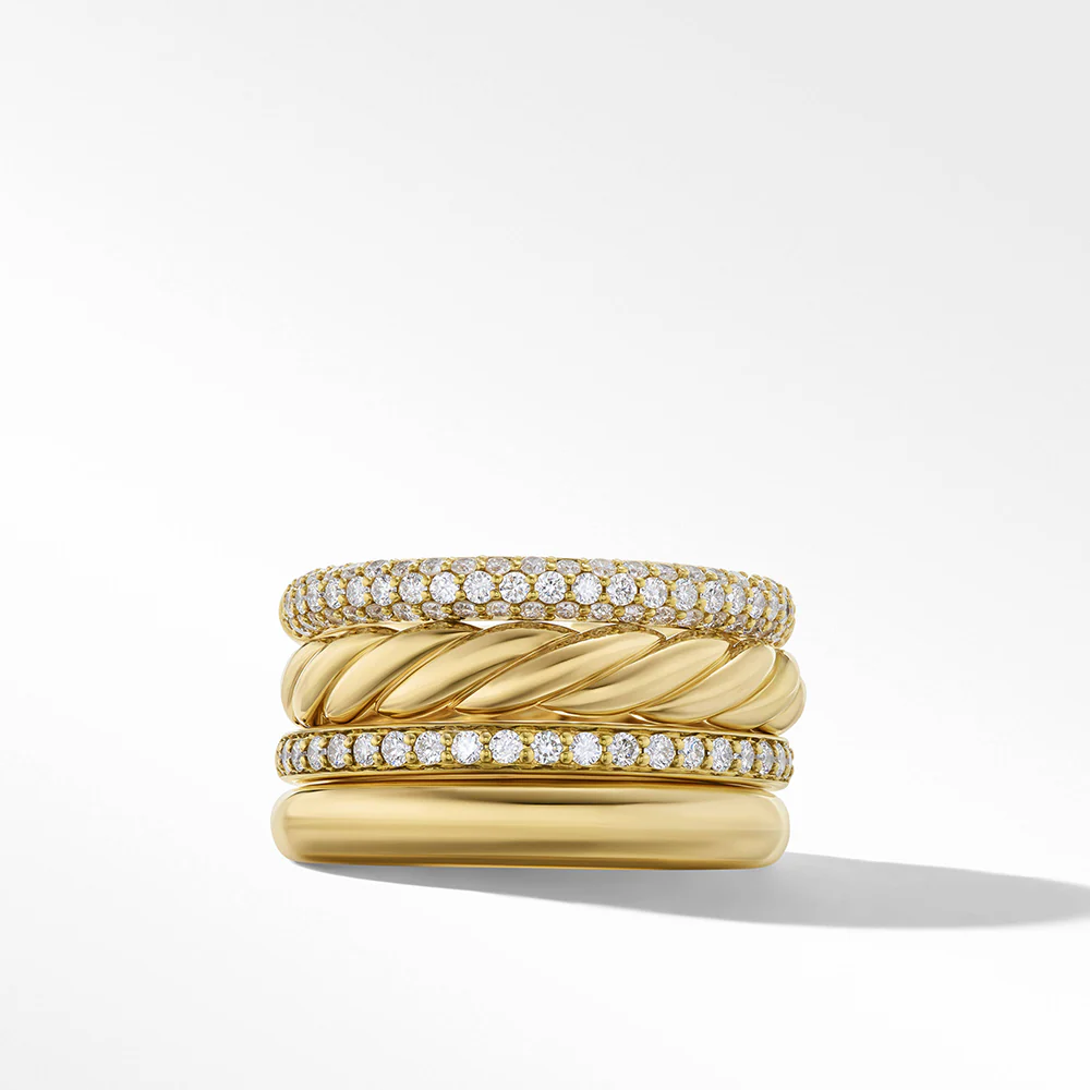 David Yurman DY Mercer™ Multi Row Ring in 18ct Yellow Gold with Pavé Diamonds