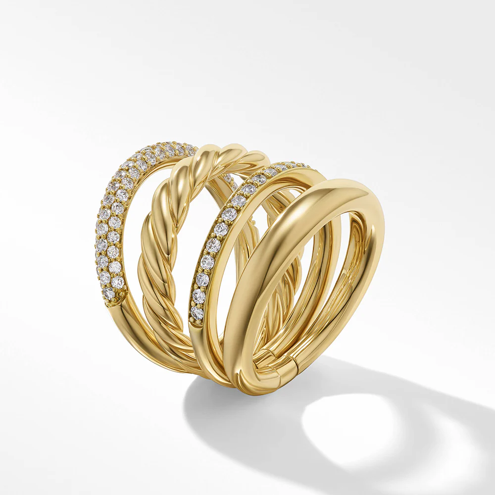 David Yurman DY Mercer™ Multi Row Ring in 18ct Yellow Gold with Pavé Diamonds - Image 2