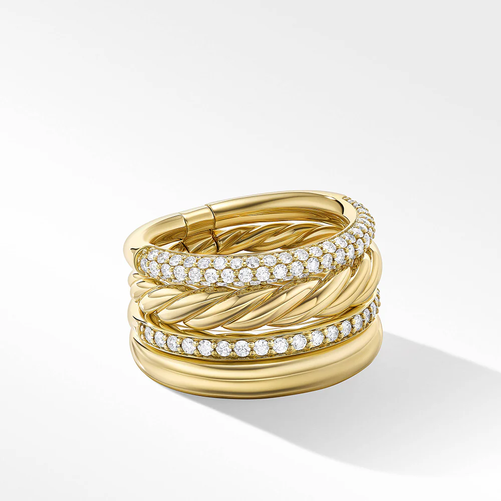 David Yurman DY Mercer™ Multi Row Ring in 18ct Yellow Gold with Pavé Diamonds - Image 3