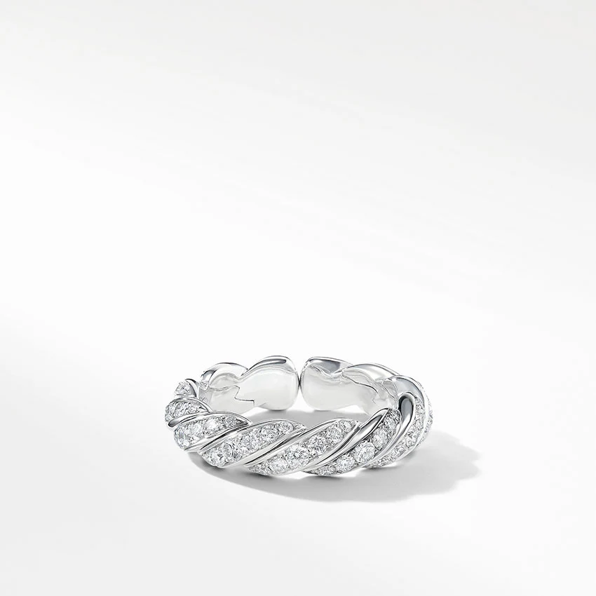 David Yurman Paveflex Band Ring with Diamonds in 18ct White Gold - Image 3