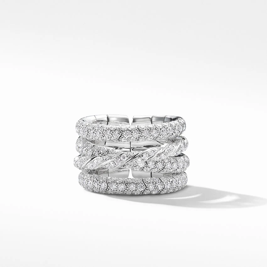 David Yurman Pavéflex Four Row Ring with Diamonds in 18ct White Gold - Image 2
