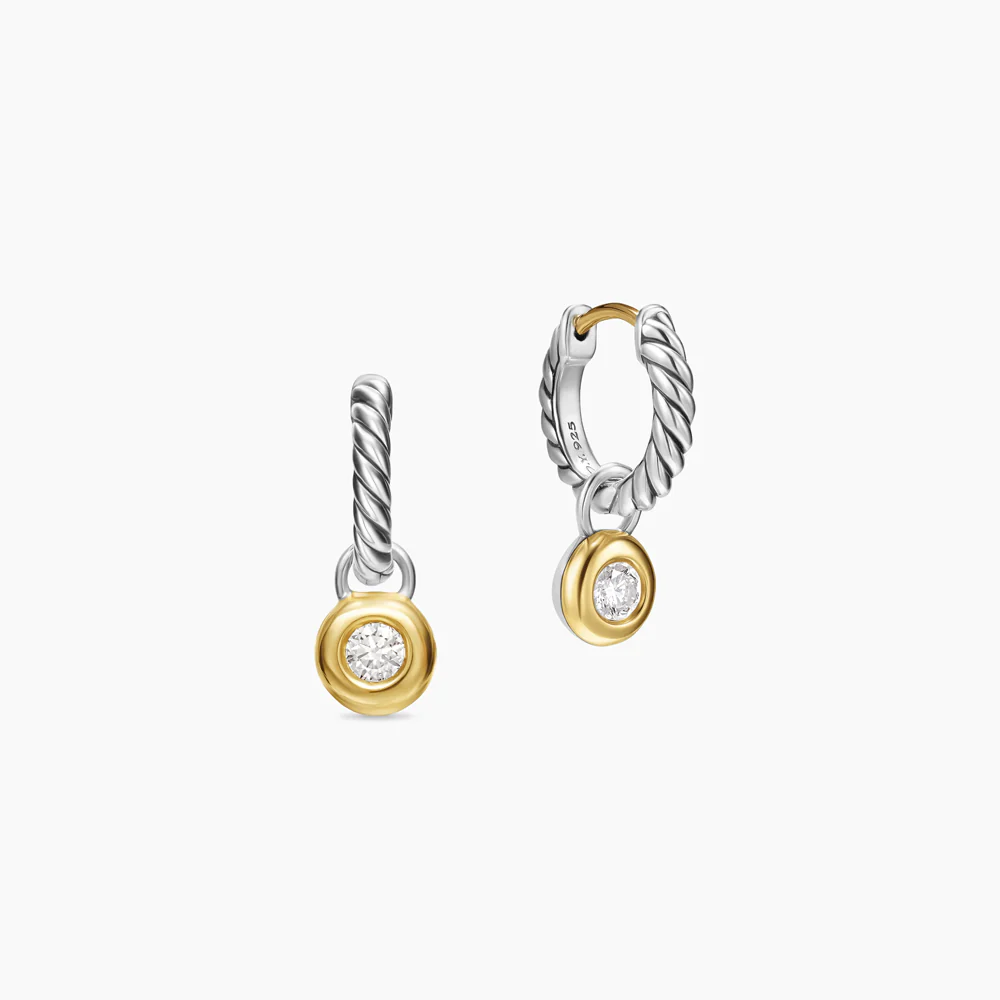 David Yurman Petite Cable Huggie Drop Earrings in Sterling Silver, 14K Yellow Gold and Diamonds - Image 2