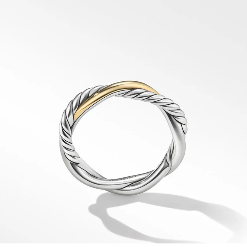 David Yurman Petite Infinity Band Ring in Sterling Silver with 14ct Yellow Gold