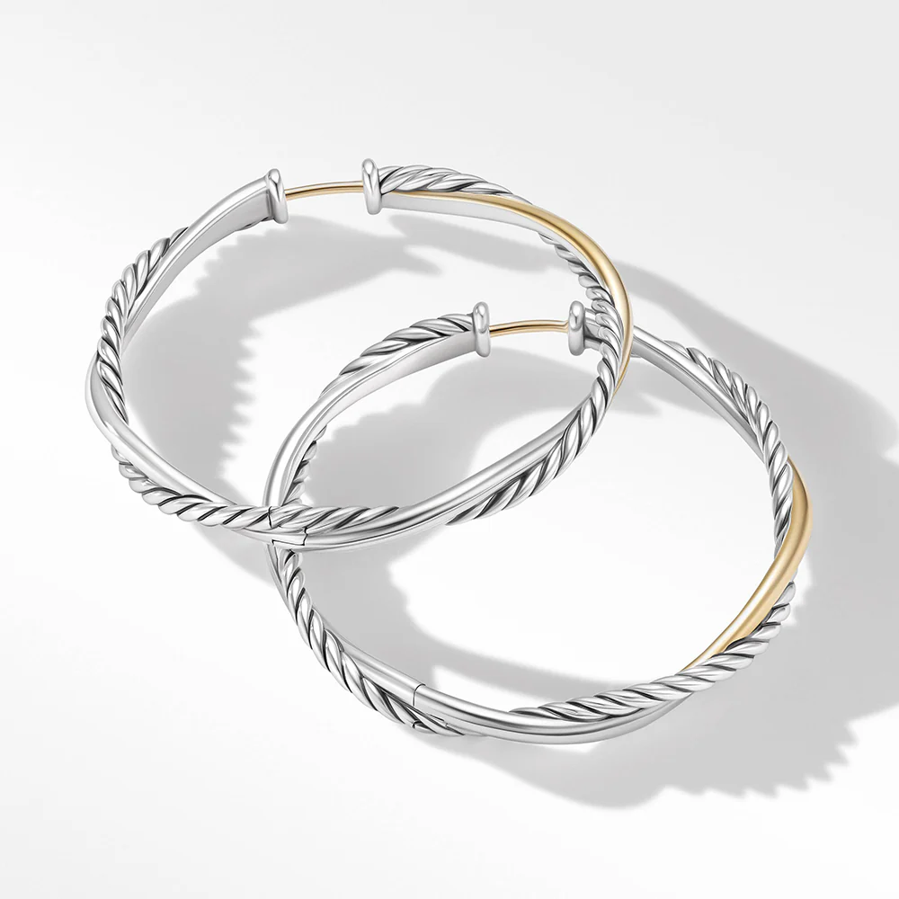 David Yurman Petite Infinity Hoop Earrings in Sterling Silver with 14ct Yellow Gold - Image 2