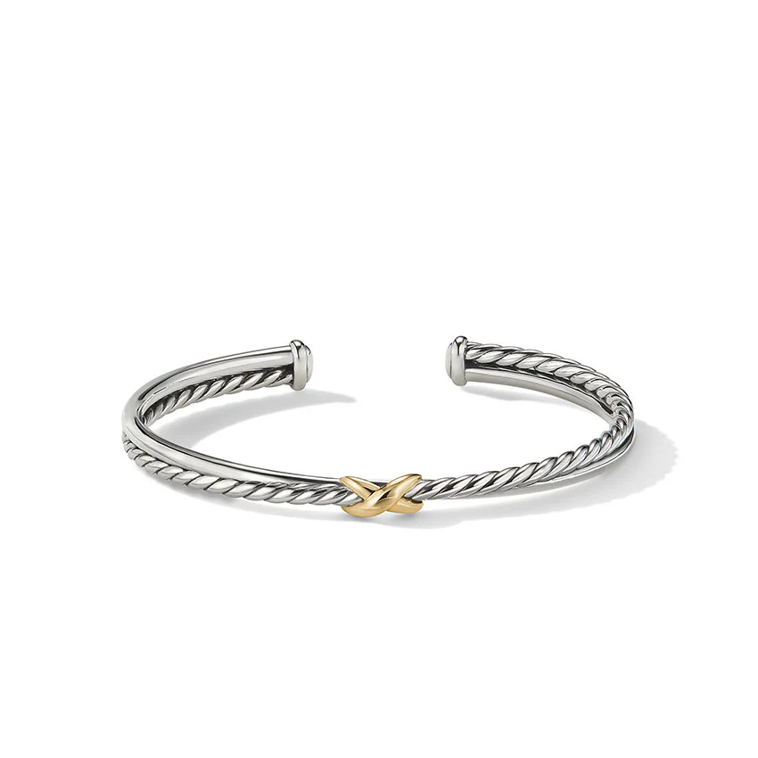 David Yurman Petite X Centre Station Bracelet with 18ct Yellow Gold