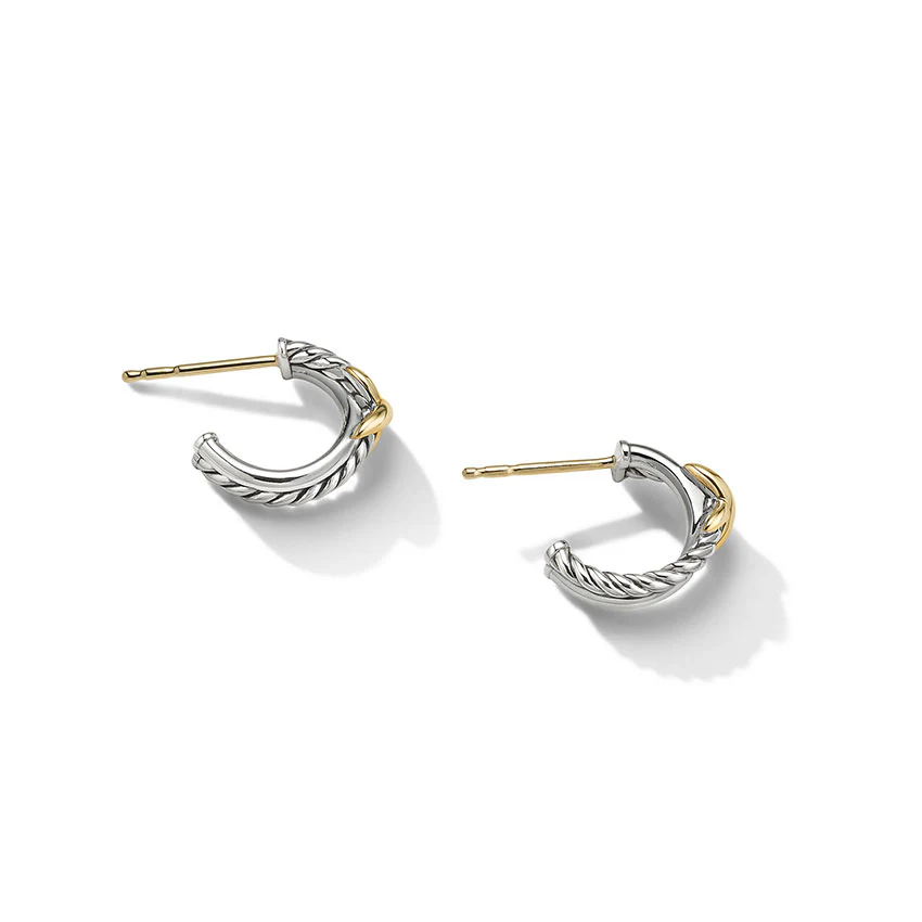 David Yurman Petite X Mini Hoop Earrings with 18ct Yellow Gold