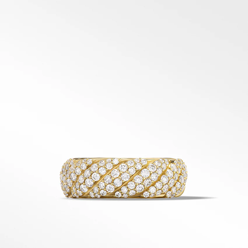 David Yurman Sculpted Cable Band Ring in 18ct Yellow Gold with Pavé Diamonds