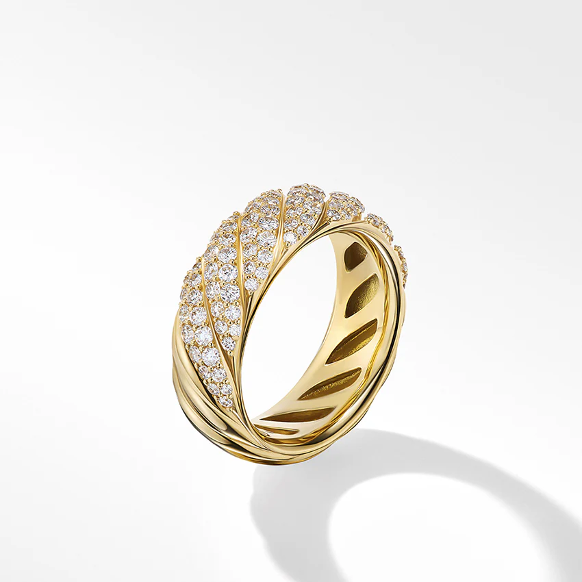 David Yurman Sculpted Cable Band Ring in 18ct Yellow Gold with Pavé Diamonds - Image 2