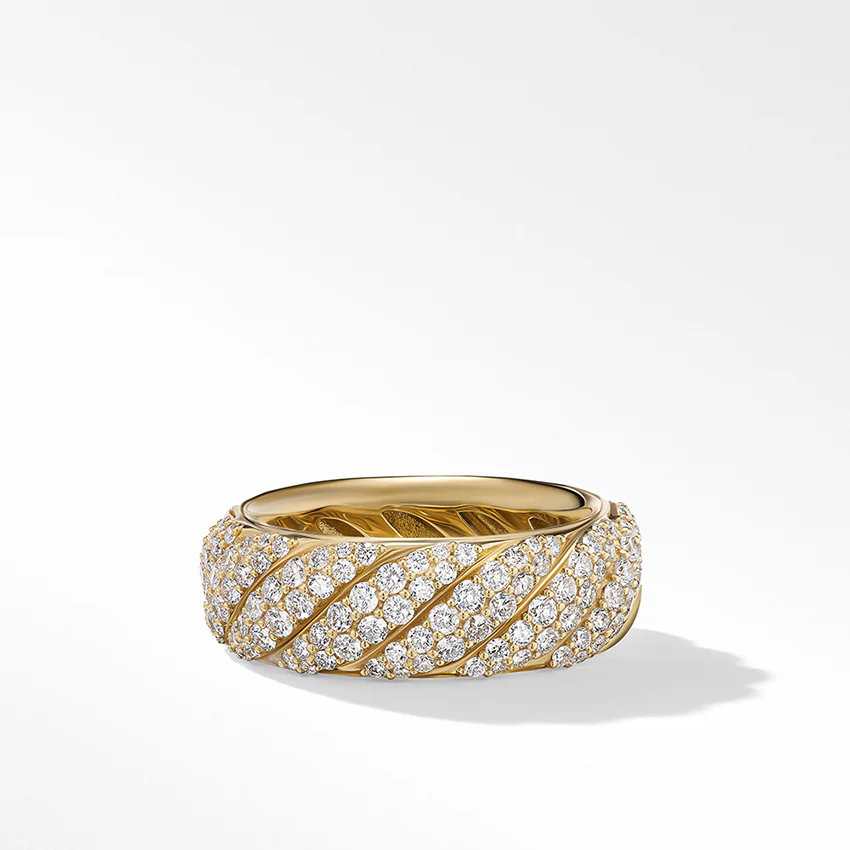 David Yurman Sculpted Cable Band Ring in 18ct Yellow Gold with Pavé Diamonds - Image 3