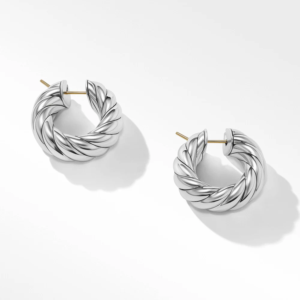 David Yurman Sculpted Cable Hoop Earrings in Sterling Silver - Image 2