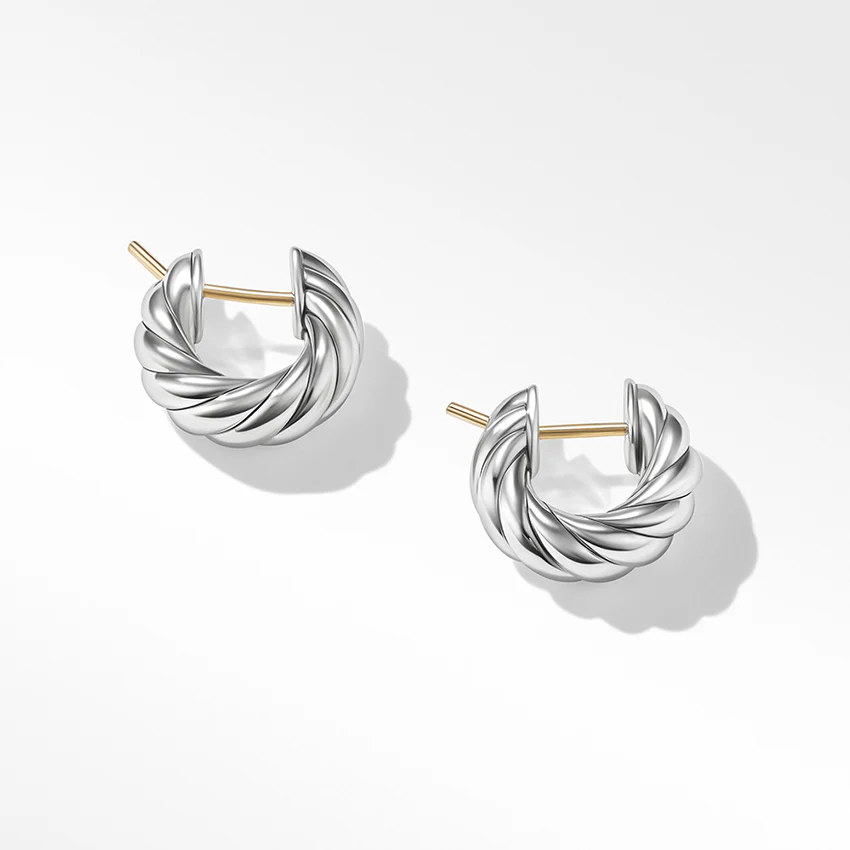 David Yurman Sculpted Cable Hoop Earrings in Sterling Silver - Image 3