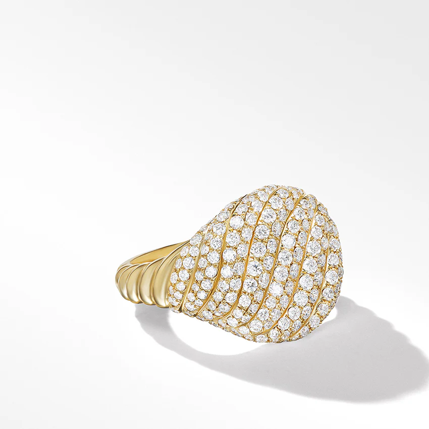 David Yurman Sculpted Cable Pinky Ring in 18ct Yellow Gold with Pavé Diamonds - Image 3