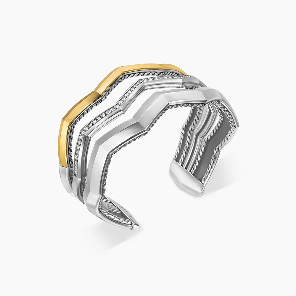 David Yurman Stax Zig Zag Three Row Cuff Bracelet - Image 4