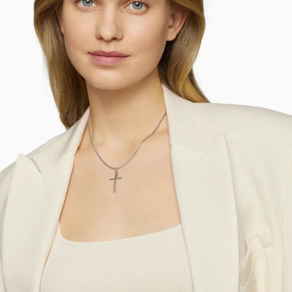 David Yurman The Crossover Collection® Cross Necklace with 18ct Yellow Gold - Image 3