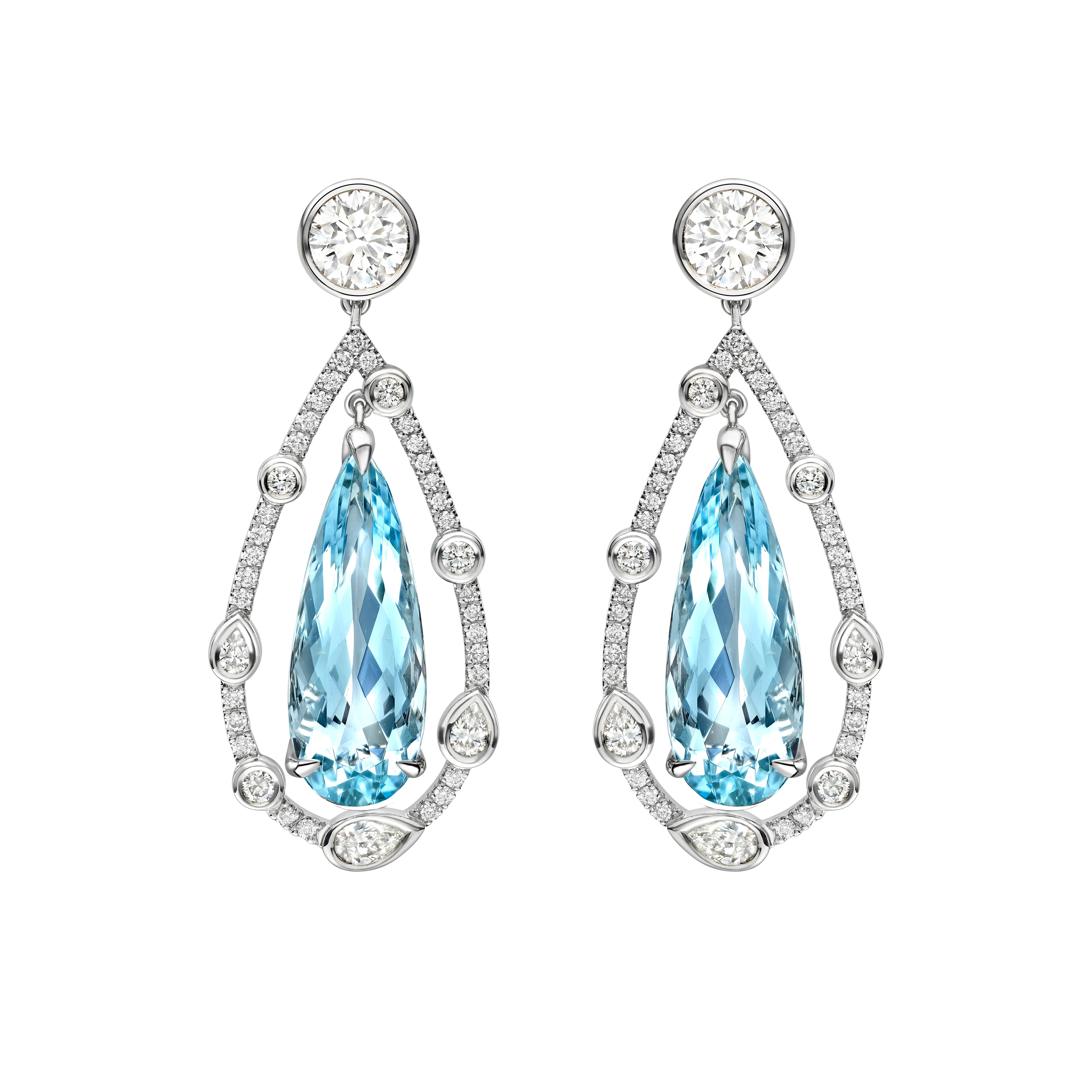 Dew Drop Aquamarine and Diamond Ear Pendants