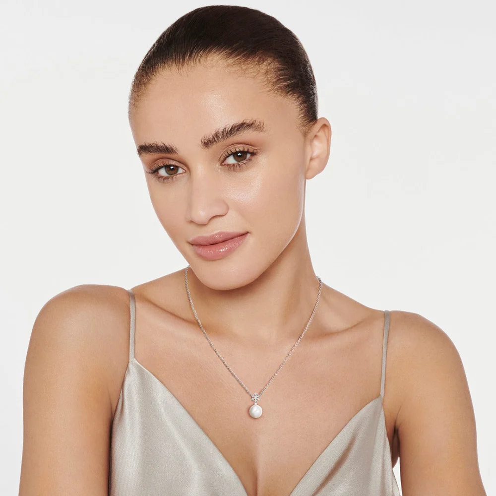 Kiki McDonough Pearl and Diamond Snowflake Necklace - Image 2
