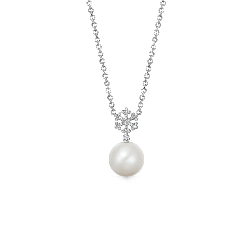 Kiki McDonough Pearl and Diamond Snowflake Necklace - Image 4