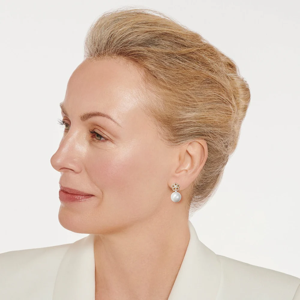 Kiki McDonough Pearl Round and Diamond Flower Earrings - Image 2