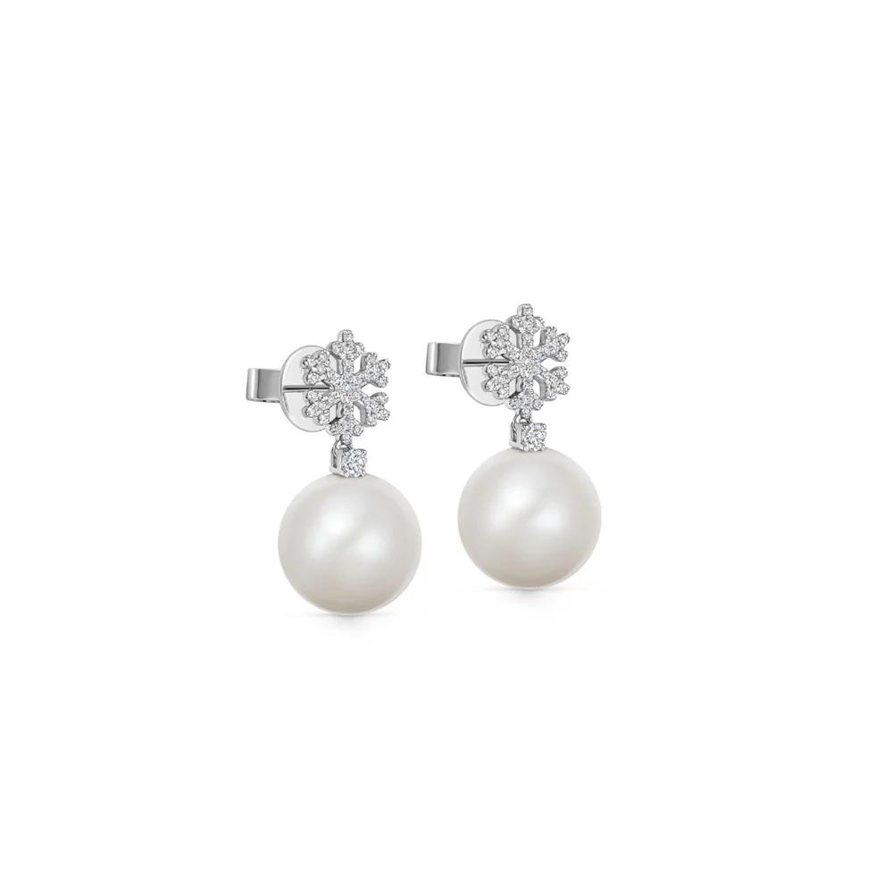 Kiki McDonough Pearl Round and Diamond Snowflake Earrings - Image 2