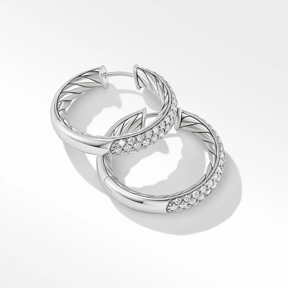 David Yurman Mercer Hoop Earrings In Sterling Silver With Pavé Diamonds - Image 2