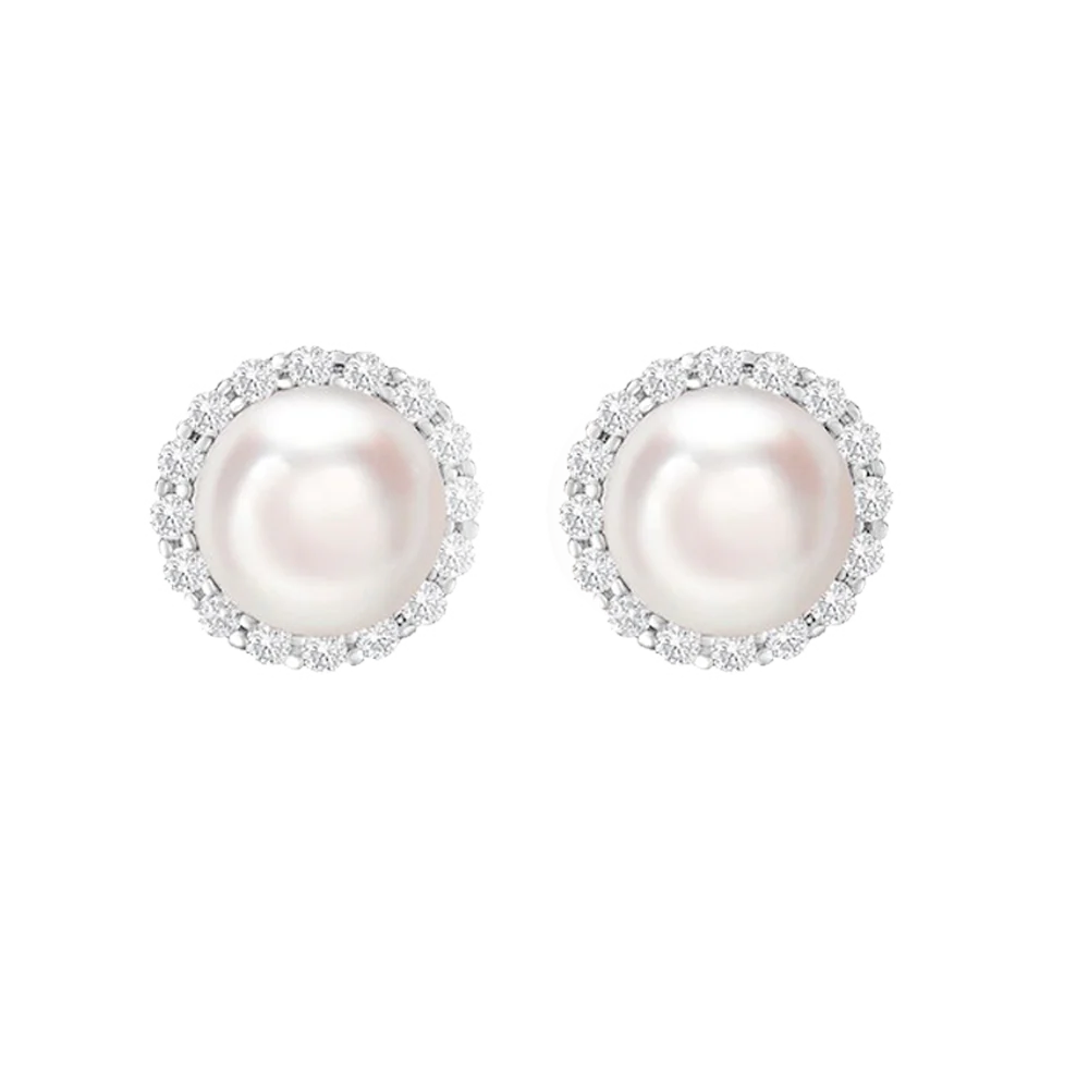 Pearl and Diamond Halo Studs
