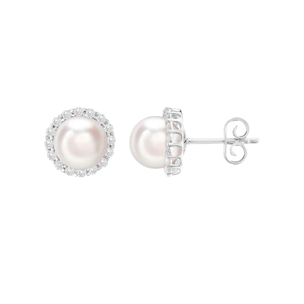 Pearl and Diamond Halo Studs - Image 2