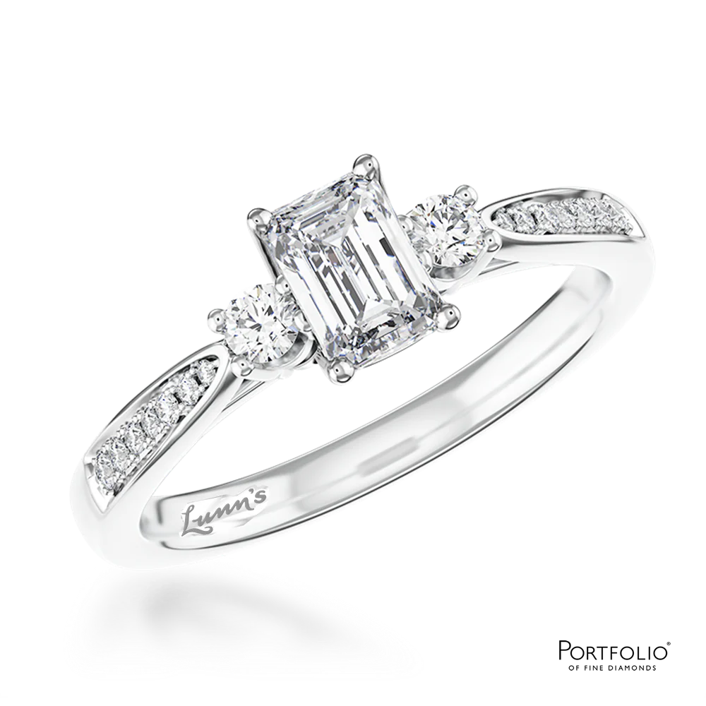 Petite Memoire Emerald StoneThree Stone 0.20ct F VS Diamond Platinum Ring