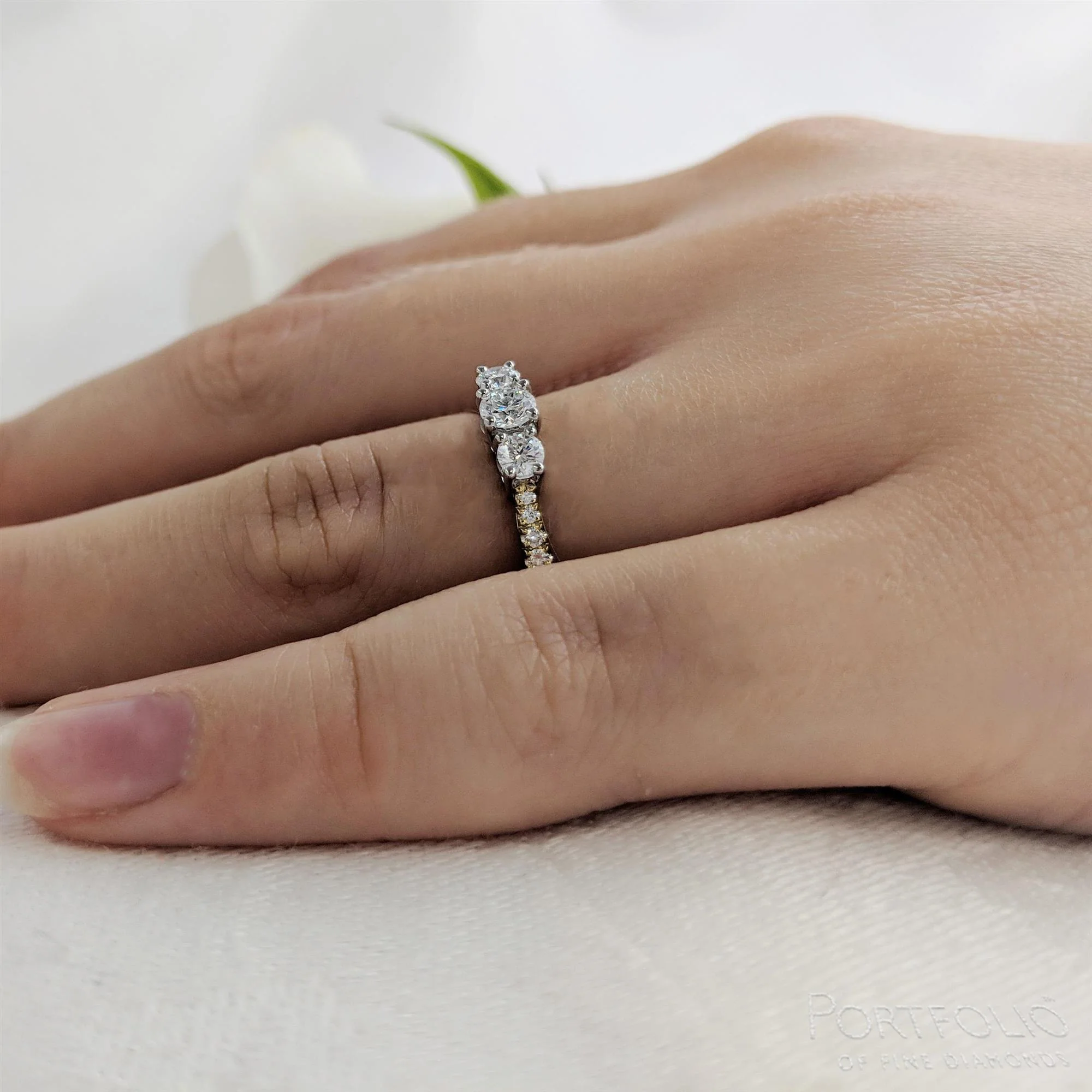 Petite Skye Classic Three Stone 0.20ct E SI Diamond Yellow Gold/Platinum Ring - Image 2